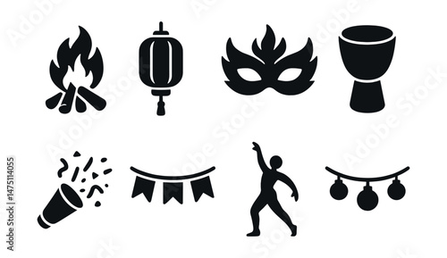 Festival and celebration icons set - silhouette, event and party design elements