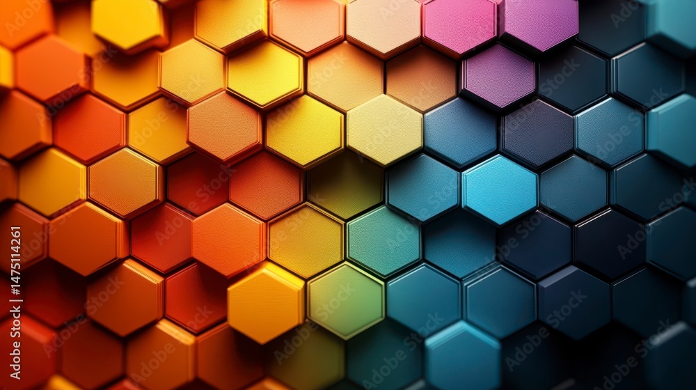 Vibrant honeycomb Colorful hexagon mosaic in a dynamic, tessellated pattern Vibrant honeycomb Colorful hexagon mosaic in a dynamic, tessellated pattern