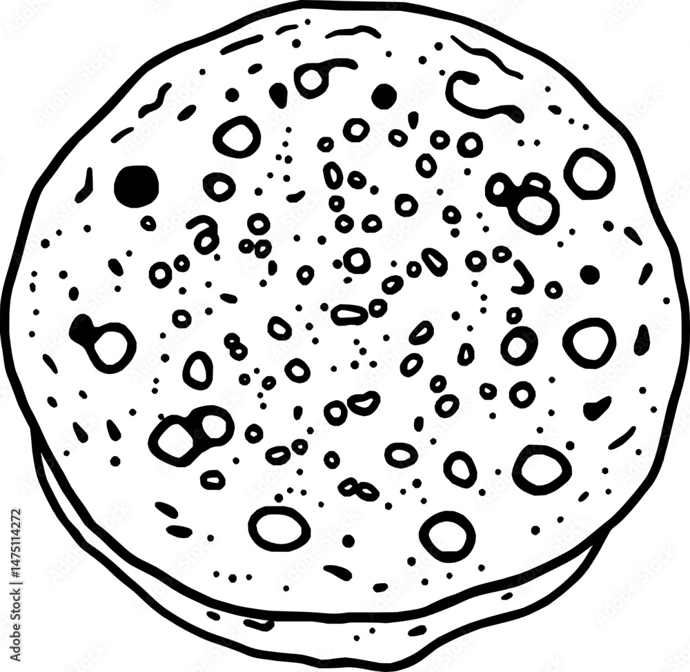 A Detailed Line Drawing Of A Round Flatbread A Detailed Line Drawing Of A Round Flatbread