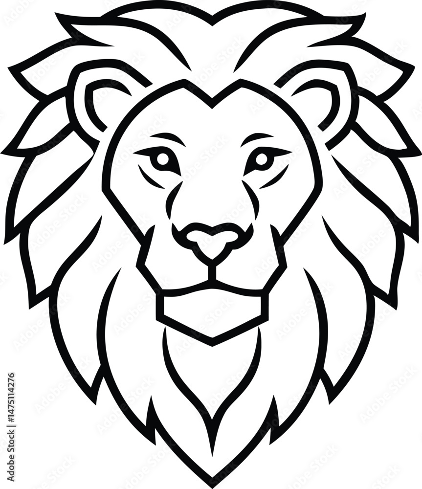 Fototapeta premium High detail flat vector icon of a lion head line art with smooth edges 