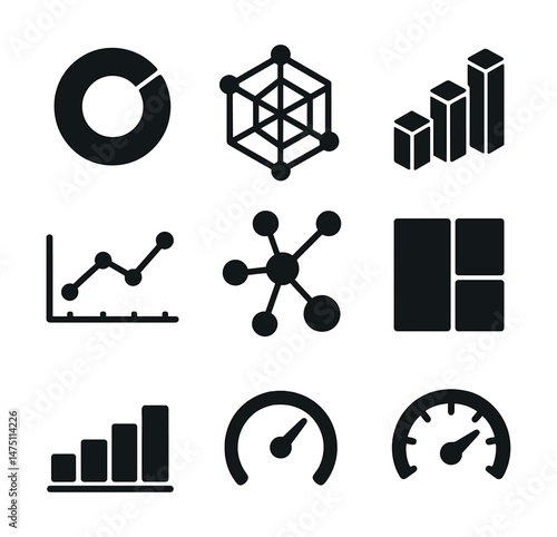 Business and analytics silhouette icons set – metrics, data and performance symbols