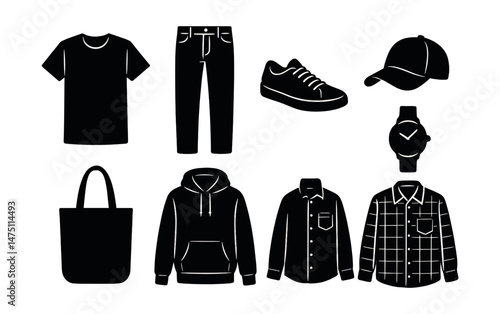 Casual fashion icons set – silhouette, simple and versatile style for apparel design