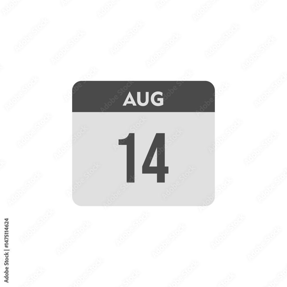 calender icon, 14 august icon with white background calender icon, 14 august icon with white background