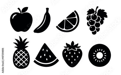 Fruit silhouette icons set – crisp, simple and elegant design for app and web use
