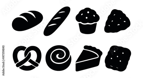 Baked goods icons set – silhouette, bakery and pastry design elements