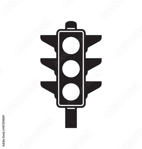 A black traffic light signal featuring three circular lights arranged vertically, symbolizing the standard traffic signal for red, yellow, and green lights in an urban environment.