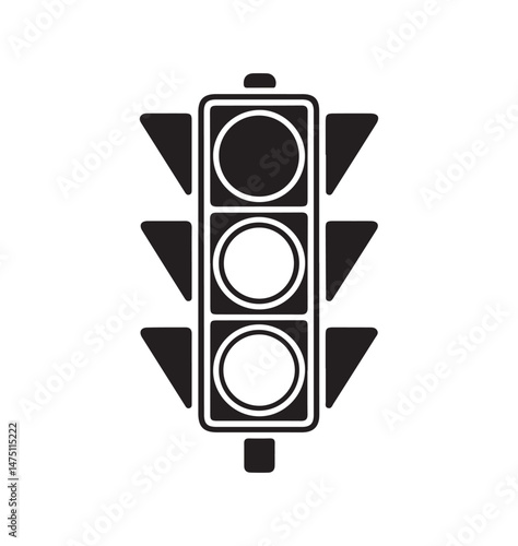 A black traffic light signal featuring three circular lights arranged vertically, symbolizing the standard traffic signal for red, yellow, and green lights in an urban environment.