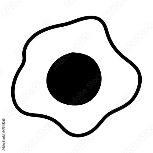 Stylized black and white illustration of a fried egg with runny yolk