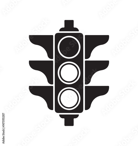 A black traffic light signal featuring three circular lights arranged vertically, symbolizing the standard traffic signal for red, yellow, and green lights in an urban environment.