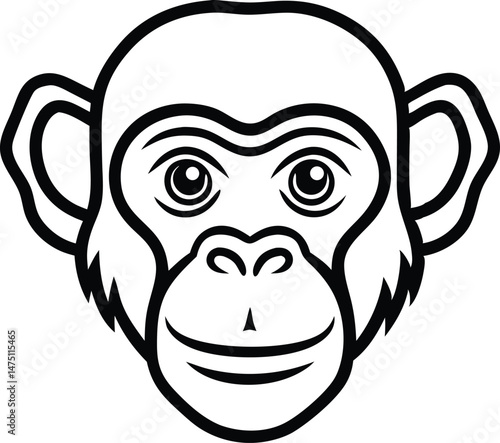High detail flat vector icon of a monkey head line art with smooth edges