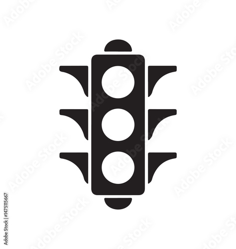 A black traffic light signal featuring three circular lights arranged vertically, symbolizing the standard traffic signal for red, yellow, and green lights in an urban environment.