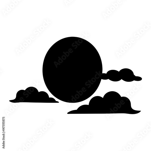 Full moon silhouette obscured by clouds in simple graphic representation