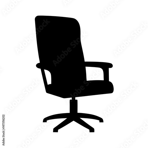 Black silhouette of a swivel office chair with armrests on white