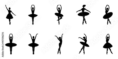 Beautiful set of ballerinas.Ballet Dancing Silhouettes, set silhouettes of ballet dancers, Silhouette person. Dance Ballet silhouettes. Dancer woman people. Female ballerina recital silhouette.