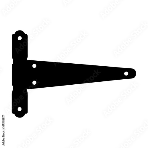 Detailed illustration of a black tee hinge with multiple mounting holes