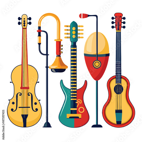 Six classic vibrato instrument on white background