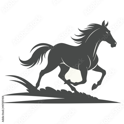 Equine vector silhouette illustration showing a black running horse animal