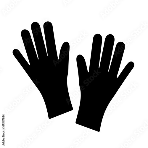 Two black gloves on a white background for hand protection needs