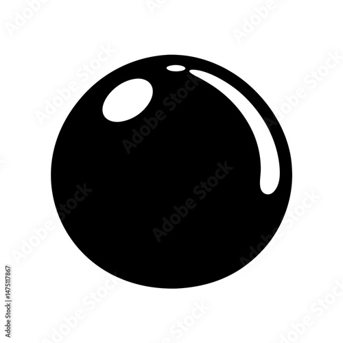 Shiny black orb with reflection on white background, minimalist design