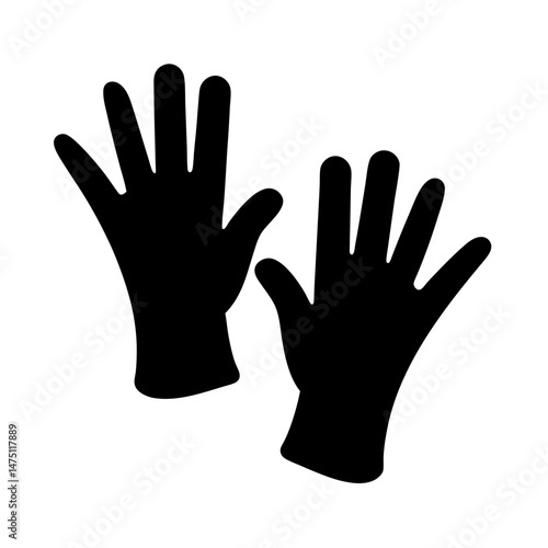 Two Black Gloves with Fingers Spread Apart on a White Background