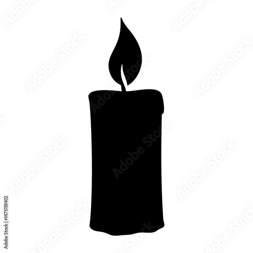 Black silhouette of a burning candle on white background illustration.