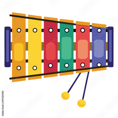 Six classic xylophone instrument on white background