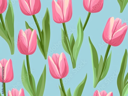 Wallpaper Mural Vibrant pink tulips blooms floral pattern digital art spring vibes close-up view nature's beauty in design Torontodigital.ca