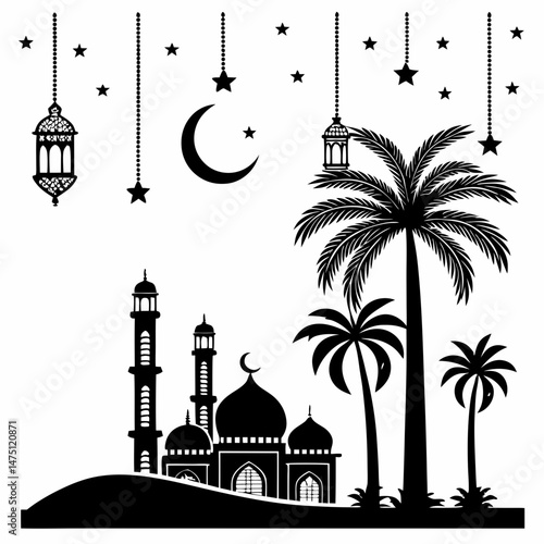 mosque in abu dhabi of vector silhouette 