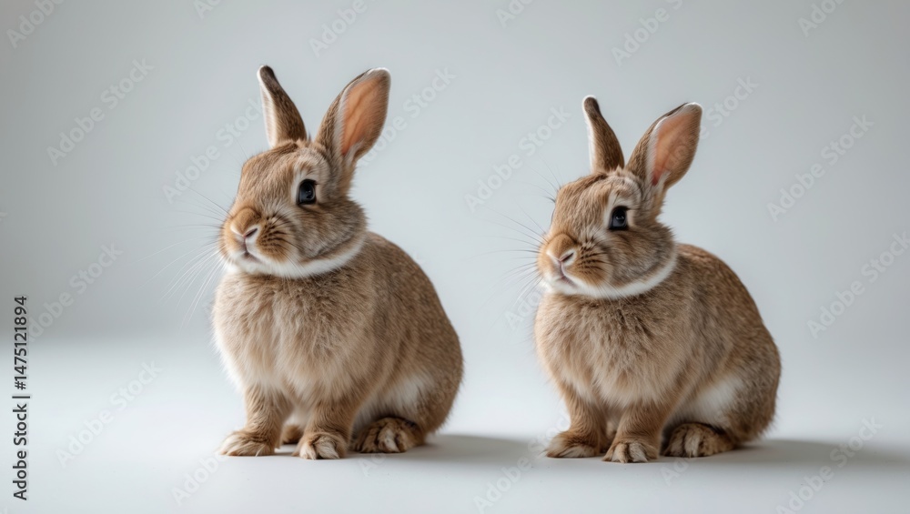 Beautiful and funny rabbits isolated on a white backdrop, perfect for festive occasions Beautiful and funny rabbits isolated on a white backdrop, perfect for festive occasions