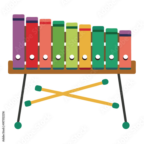 Six classic xylophone instrument on white background