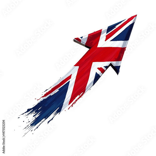 Curved UK flag color Arrow Artwork Bold Acrylic Hand Drawn Style