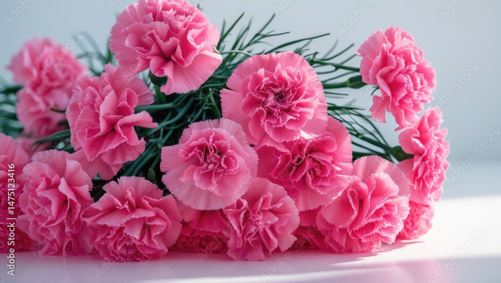 Charming bouquet of pink carnations with a white background Charming bouquet of pink carnations with a white background