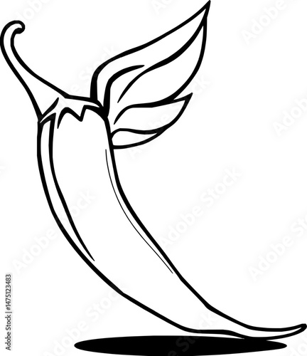 A Flying Chili Pepper Whimsical Line Art Design