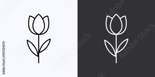 Tulip Icon – Vector Outline – Black and White Preview