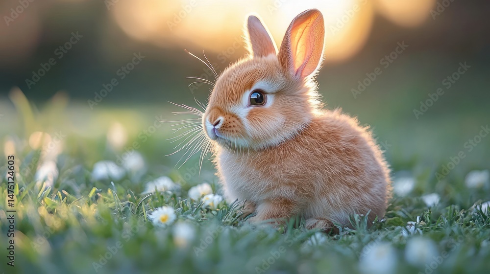 Fototapeta premium Adorable baby bunny in a spring meadow