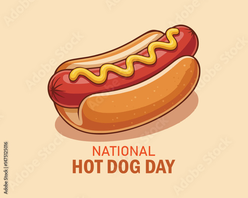 National Hot Dog Day lettering with hot dog. Poster concept. 