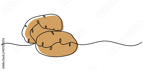 Potatoes vector illustration. Continuous One line drawing art illustration with lettering organic potatoes, Potato Line icon, Sketch Design, Pixel perfect, Editable stroke. Logo, Sign, Symbol, simple.