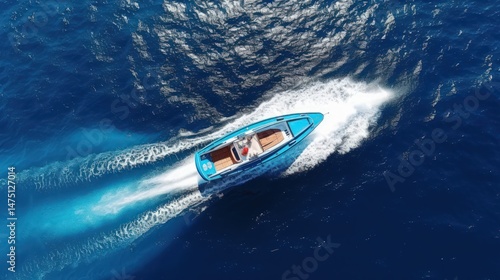 Wallpaper Mural Aerial view modern super yacht cruising high speed on deep blue ocean sea panoramic. Generate AI Torontodigital.ca