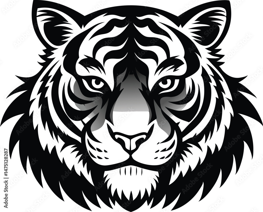 High detail silhouette black vector icon of Animal character a tiger head High detail silhouette black vector icon of Animal character a tiger head