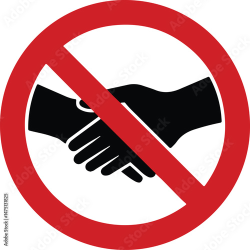 No Handshaking Sign black silhouette with clasped hands and red slash, embodying hygiene and restriction in a minimalist vector