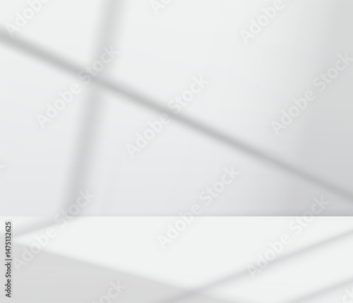 Background White Wall Studio Room with Light,Shadow on Table Top,Grey Backdrop for Spring,Summer product presentation,Empty 3D Display Kitchen Room with Stand for Web Banner in Autumn or Winter