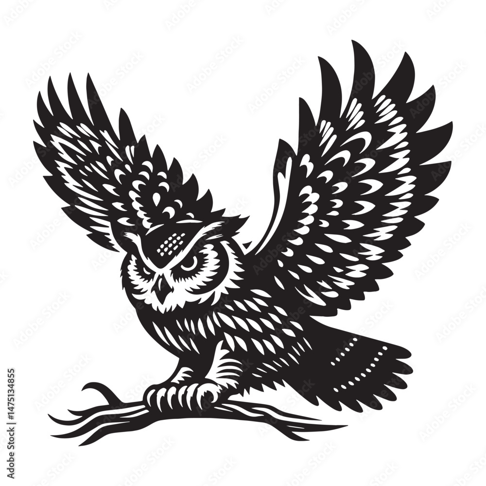 Obraz premium Feathered Silence Owl silhouette – Owl illustration – Minimalist Owl vector – Bird silhouette
