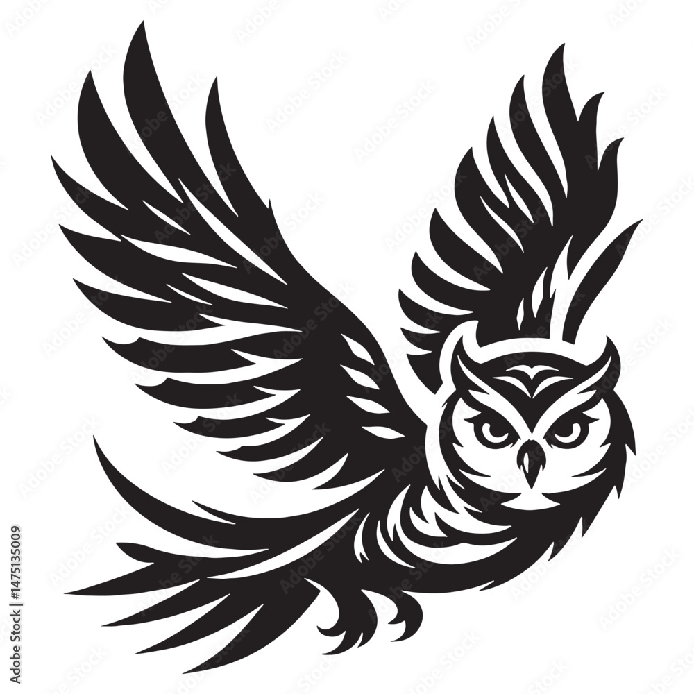 Obraz premium Forest Watcher Owl silhouette – Owl illustration – Minimalist Owl vector – Bird silhouette