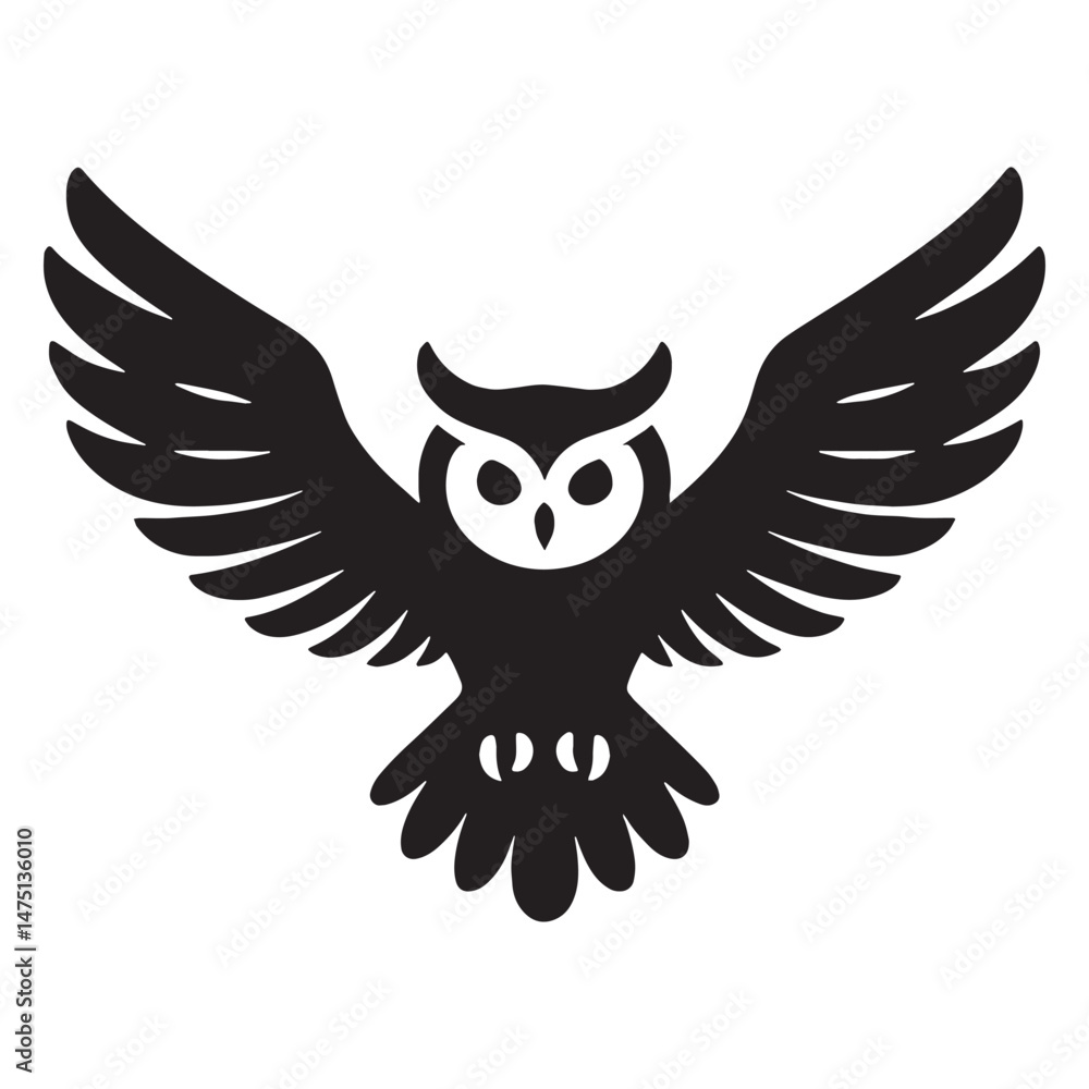Fototapeta premium Perched Owl silhouette in silent watch – Owl illustration – Minimalist Owl vector – Bird silhouette