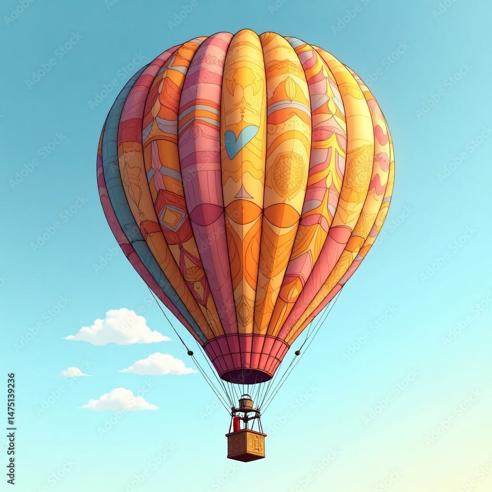 Fototapeta premium Ornate hot air balloon soaring in a blue sky