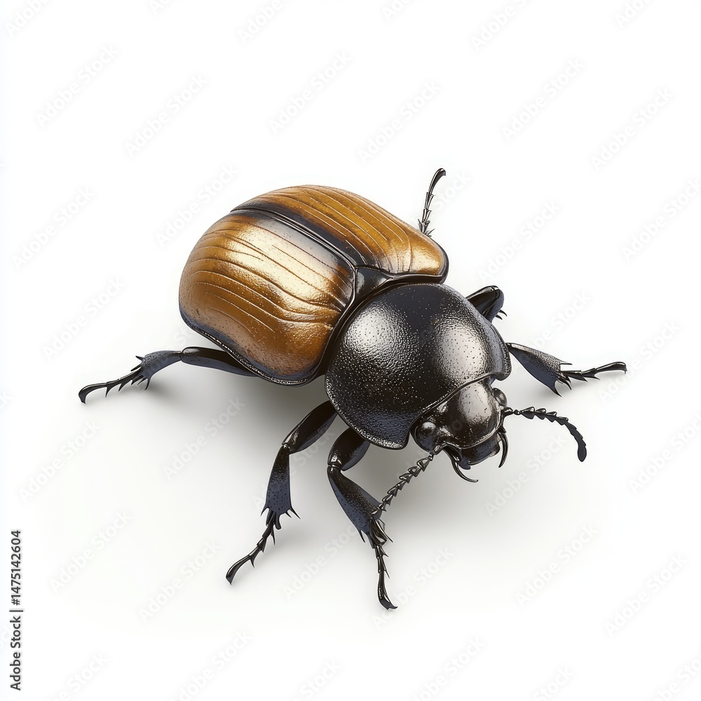 Naklejka premium Close-up of a brown and black beetle on a white background.