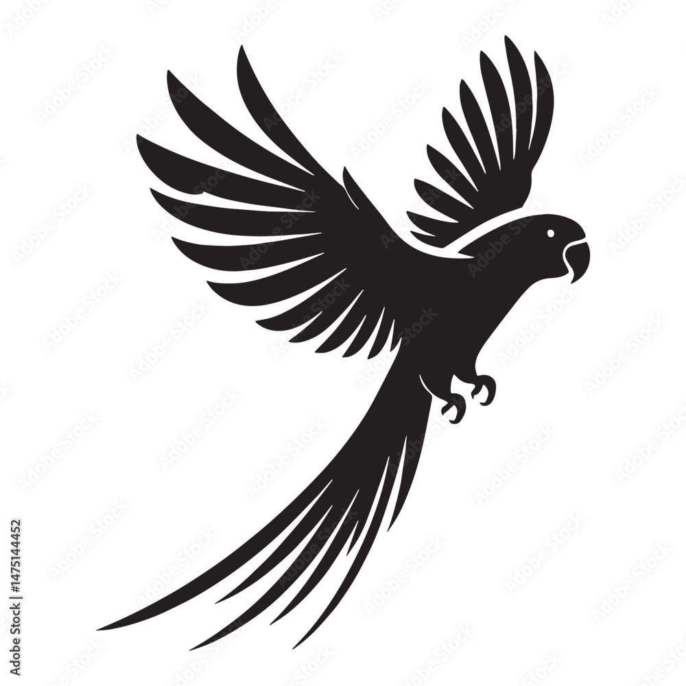 Fototapeta premium Chirping Parakeet silhouette in playful stance – Parakeet illustration – Minimalist Parakeet vector – Bird silhouette