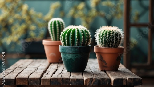 Compact cactus on a wooden tabletop