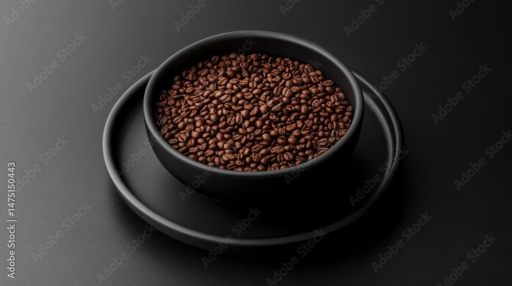 Dark Roast Coffee Beans in a Sleek Black Bowl Dark Roast Coffee Beans in a Sleek Black Bowl