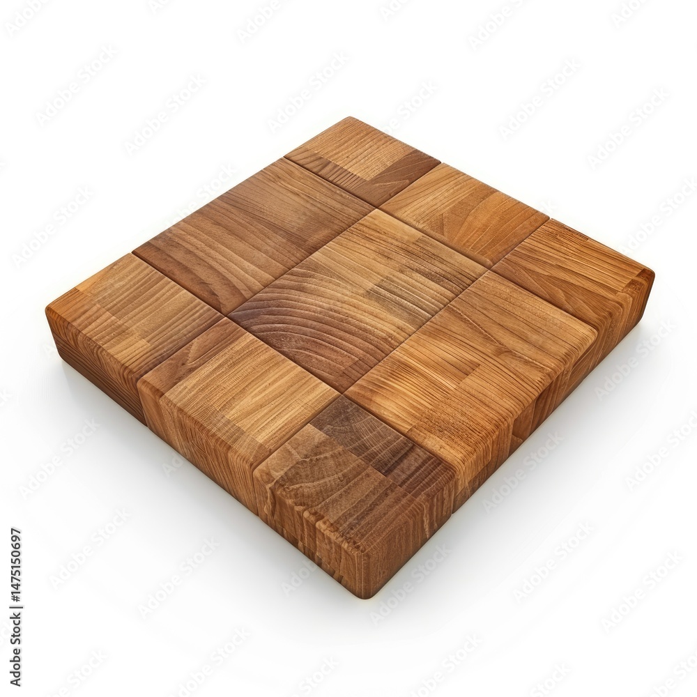 Square wooden cutting board composed of interlocking blocks. Square wooden cutting board composed of interlocking blocks.
